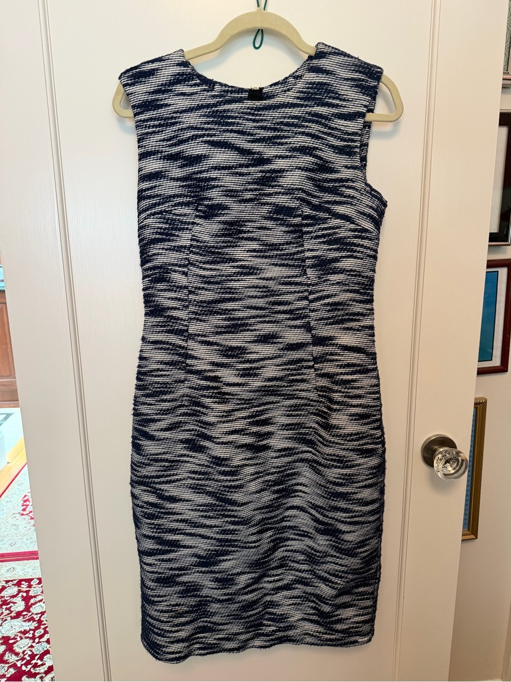 MILLY Classic Navy and White Textured Sheath Dress